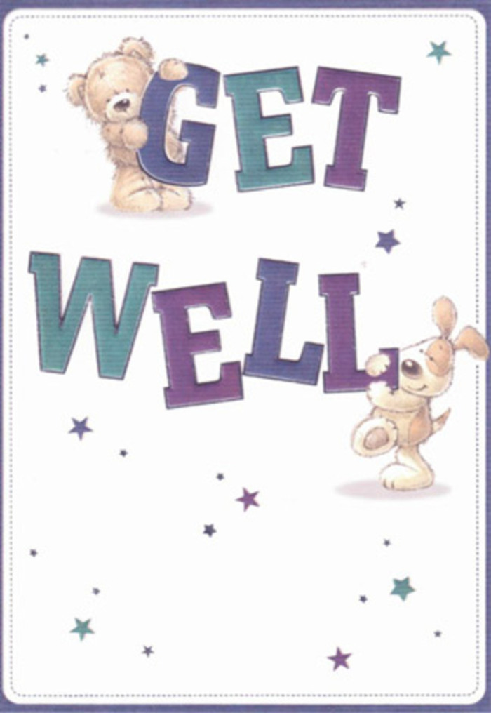 This delightful get well card radiates the inclusive, caring ethos that defines Hanwell's community. Dominating the card are two lovingly illustrated friends-a gentle bear and a sprightly puppy-both depicted with an almost palpable softness in their fur and welcoming expressions. Dotted about them, radiant stars in vibrant hues of purple, teal, and sapphire gleam like early evening lights over Brent Valley Park, infusing the composition with energy and hope. The buoyant lettering, curled in rich aqua and deep violet, leaps off the crisp, light background, reminiscent of the colour harmony seen in hand-tied bouquets crafted for Hanwell residents seeking comfort. These artistic details invite the viewer to sense the plush bear's warmth and the puppy's playful nuzzle, triggering memories of childhood security or family gatherings in gardens along Boston Road. The resulting mood is bright yet gentle: a visual embrace intended to nurture, encourage, and reassure, much as a thoughtfully arranged bouquet from a trusted local florist would do for a loved one unwell.